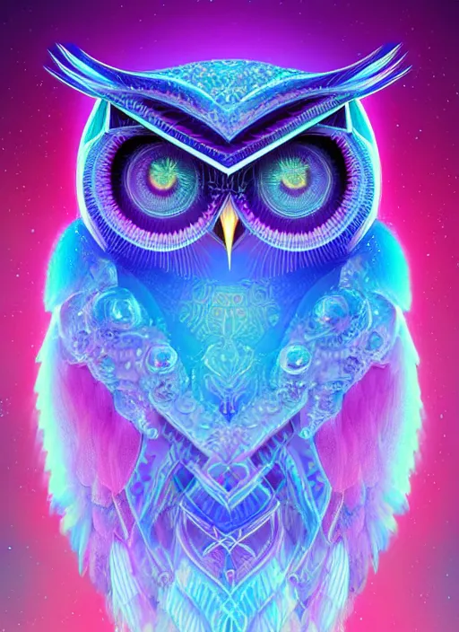 Image similar to symmetry!! product render poster vivid colors divine proportion owl, ice and snow, glowing fog intricate, elegant, highly detailed, digital painting, artstation, concept art, smooth, sharp focus, illustration,