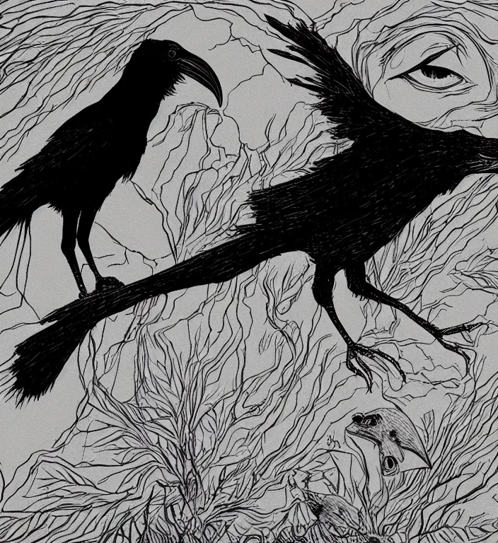 Prompt: the raven bird, trending on artstation, junji ito 4 k