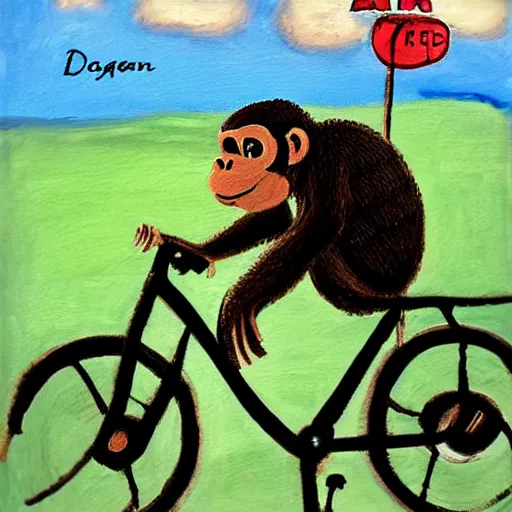 Prompt: a monkey riding a bike by dana regan