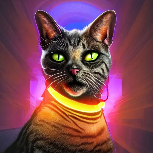 Image similar to Photorealistic cat with devil horns. Hyperdetailed photorealism, 108 megapixels, amazing depth, glowing rich colors, powerful imagery, psychedelic Overtones, 3D finalrender, 3d shading, cinematic lighting, artstation concept art