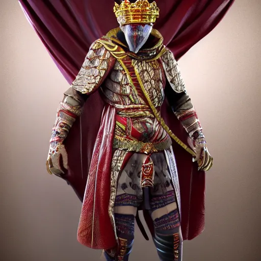 Image similar to full body painting of a highly detailed king in rope with cape, 8 k octane render, unreal engine, concept art, photorealistic