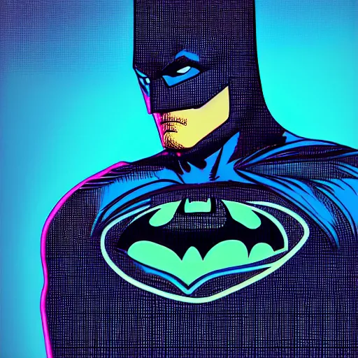 Prompt: batman portrait, synthwave, neon, vector graphics, cinematic, volumetric lighting, f 8 aperture, cinematic eastman 5 3 8 4 film, photorealistic