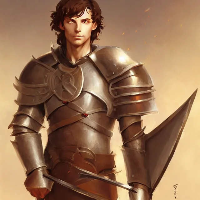 Image similar to christof romuald is a renowned brujah and a former crusader knight, lon - hair, crusader, beautiful young man, brown hair, brown eyes, without beard, without mustache, by stanley artgerm lau, wlop, rossdraws, frank frazetta, andrei riabovitchev, marc simonetti