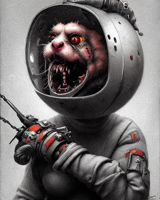 Prompt: wrecking ball the hamster from overwatch, character portrait, portrait, close up, concept art, intricate details, highly detailed, horror poster, horror, vintage horror art, realistic, terrifying, in the style of michael whelan, beksinski, and gustave dore