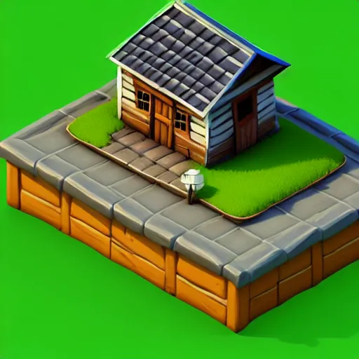 Prompt: isometric village old house, 3 d icon for mobile game, blender 3 d, green scheme, octane render, 8 k resolution