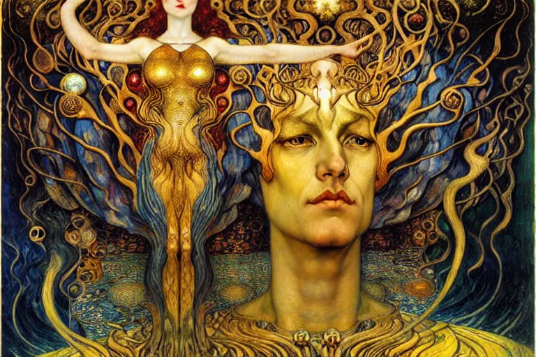 Image similar to Divine Chaos Engine by Karol Bak, Jean Delville, William Blake, Gustav Klimt, and Vincent Van Gogh, symbolist, visionary