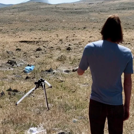 Image similar to the artificial intelligence is shooting a photo of the last human on earth