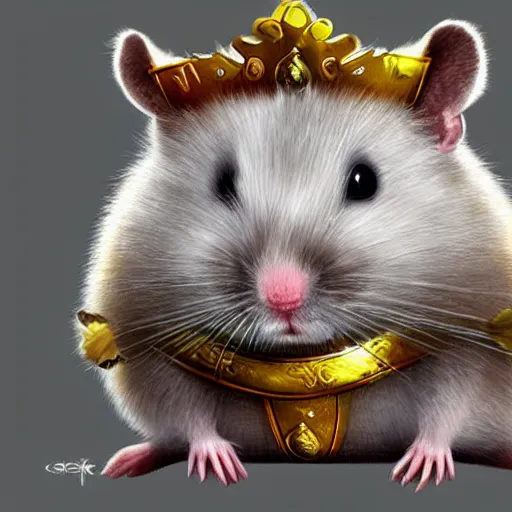 Image similar to Digital painting of a king hamster with a crown and a coat, highly-detailed, artstation cgsociety masterpiece