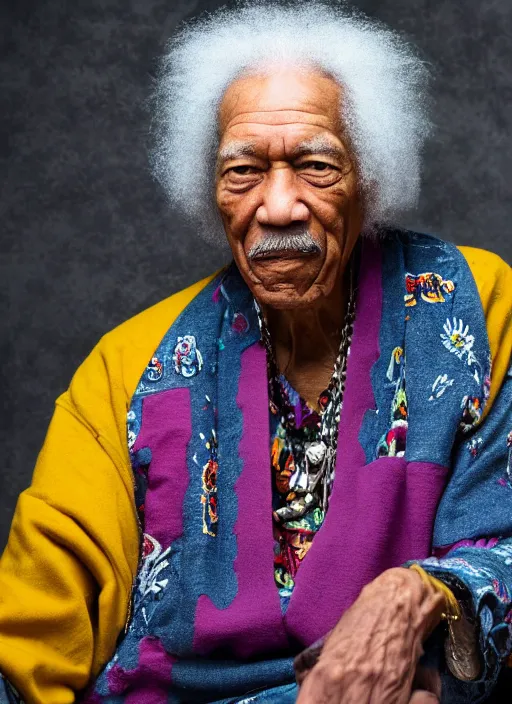 Prompt: DSLR photo portrait still of 77 year old age 77 Jimmy Hendrix at age 77!!!, 85mm f1.8