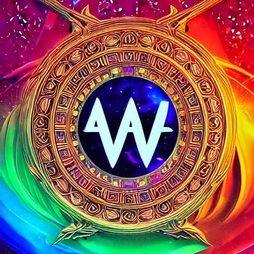 Image similar to a and w vaporwave logo, colorful, digital art, cosmic, 3 d high definition, trending on art station, photorealistic, high resolution, 8 k, octane, hyper detailed, insane details, intricate, elite, ornate, elegant trend, highly detailed and intricate, sharp focus, photography, unreal engine