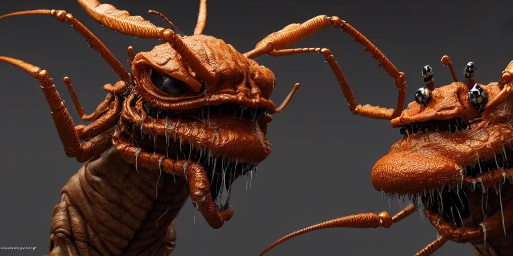 Image similar to a scary gross insect monster creature in a lab by neville page, ken barthelmey, carlos huante and doug chiang, sharp focus, trending on artstation, hyper realism, octane render, 8 k, hyper detailed, ultra detailed, highly detailed, zbrush, concept art, creature design