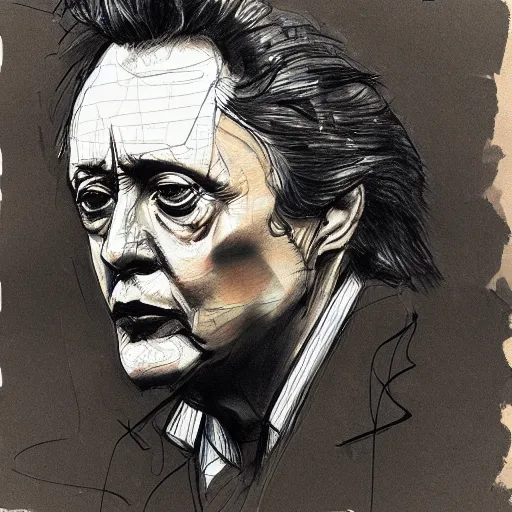 Prompt: a realistic yet scraggly portrait sketch of the side profile of a stern and sophisticated christopher walken, trending on artstation, intricate details, in the style of frank auerbach, in the style of sergio aragones, in the style of martin ansin, in the style of david aja, in the style of mattias adolfsson