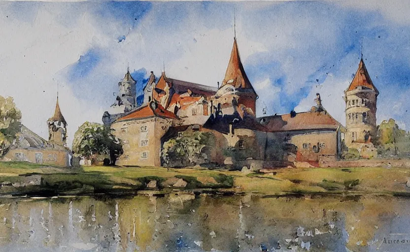 Image similar to orebro castle aquarelle painting by anders zorn