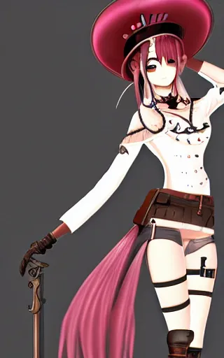 Image similar to steampunk anime girl posing in front of a white background, digital art, trending on artstation