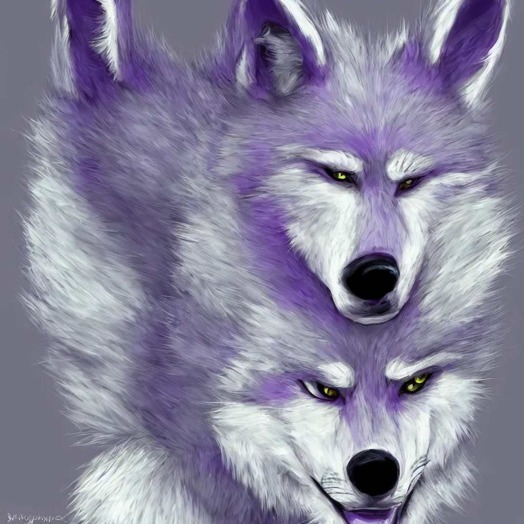 Image similar to An anthropomorphic lavender-colored wolf character with spiky white hair, furry fandom, digital painting, portrait, stylised, cute