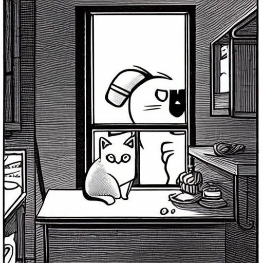 Image similar to cute cat Edward Hopper mcbess