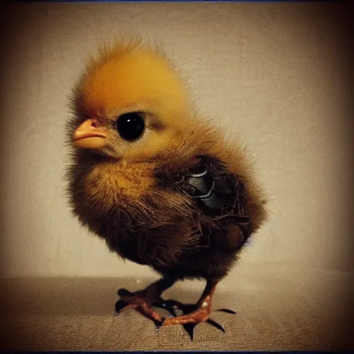 Image similar to a baby chick, steampunk