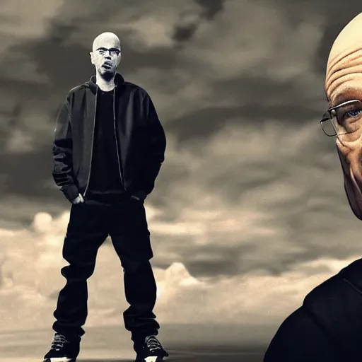 Image similar to Eminem talking to Walter White, photorealistic, 1080p 4k resolution, shot on iPhone,