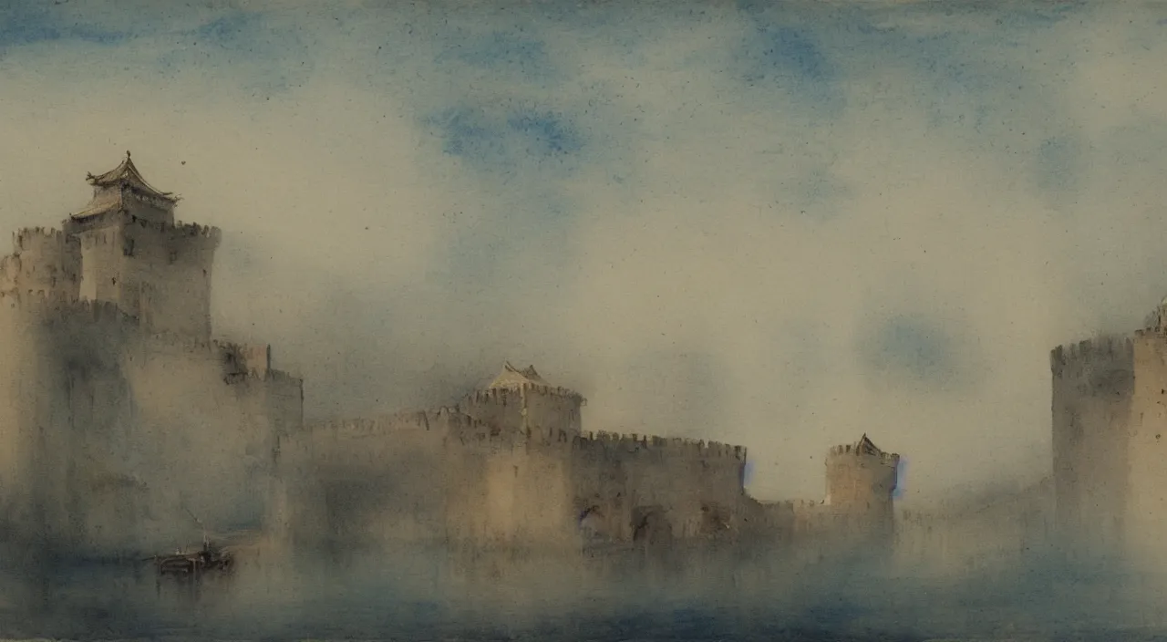 Prompt: a watercolour painting of a Japanese castle, by J. M. W. Turner