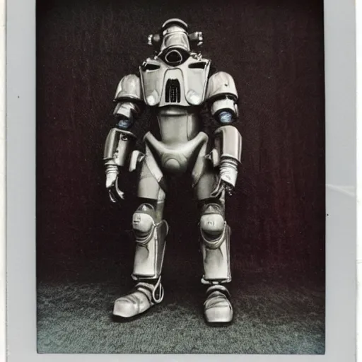 Image similar to polaroid of enclave X-01 power armor by Tarkovsky