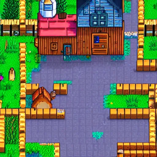 Image similar to hyper realistic photo of pelican town stardew valley