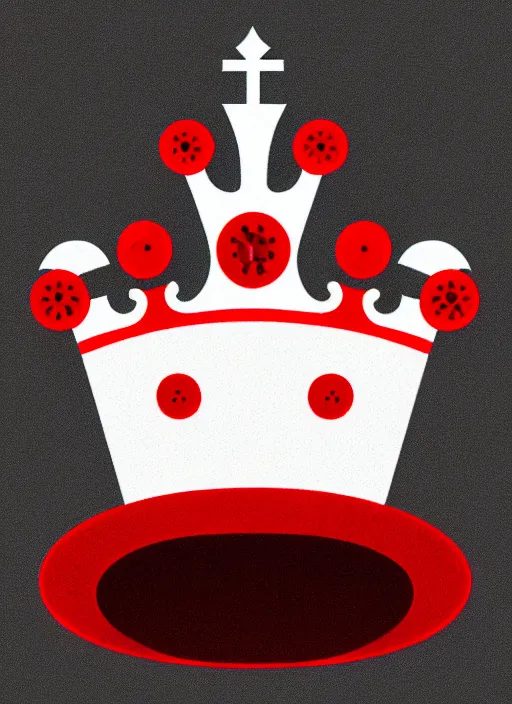 Prompt: a light grey crown on a table, light grey simple crown, crown has a single red circle button and a single white rectangle button on it, the crown is simple and has buttons on it, intricate, elegant, highly detailed, lighting, painting, artstation, smooth, illustration, art by greg rutowski and alphonse mucha