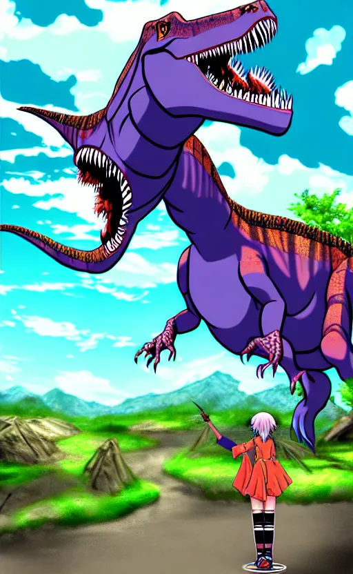 Image similar to dinosaur fantasy world anime style