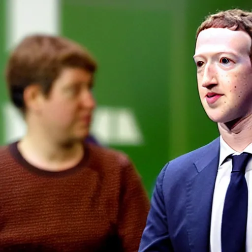 Prompt: mark zuckerberg scared staring into camera