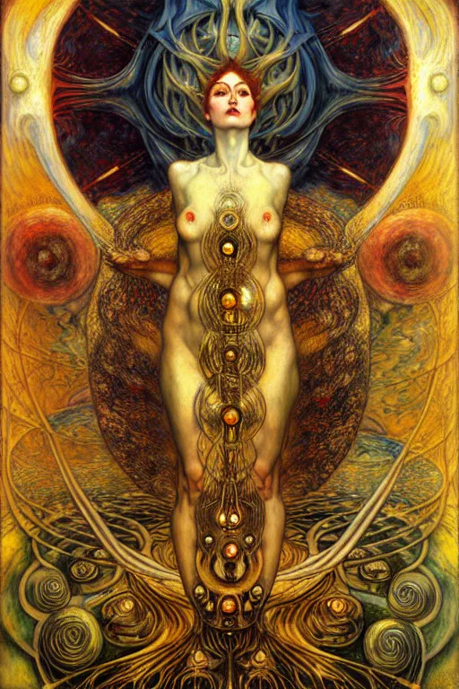 Image similar to Divine Chaos Engine by Karol Bak, Jean Delville, William Blake, Gustav Klimt, and Vincent Van Gogh, symbolist, visionary