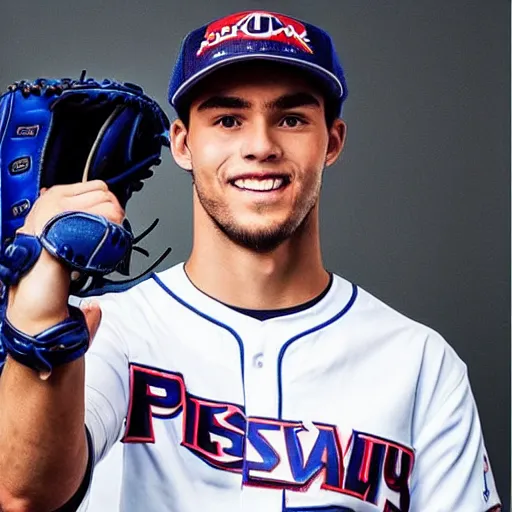 Prompt: “a realistic photo of a guy who is an attractive baseball player man who is part cyborg and part humanoid, who is a robot, Pierre Gasly”