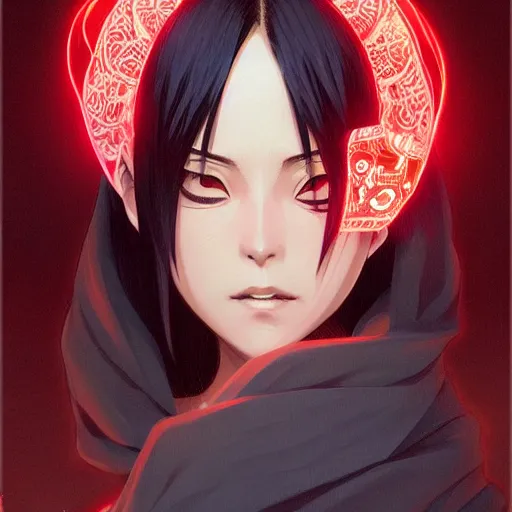 Image similar to itachi, glowing lights!! intricate, elegant, highly detailed, digital painting, artstation, concept art, smooth, sharp focus, illustration, art by artgerm and greg rutkowski and alphonse mucha