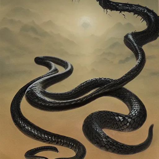 Image similar to black snake, elden ring boss, matte painting, detailed, elden ring, oil on canvas