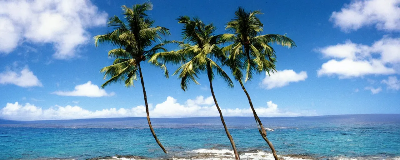 Prompt: 35mm photo Lahaina Maui, Hawaii, ocean and sky by June Sun