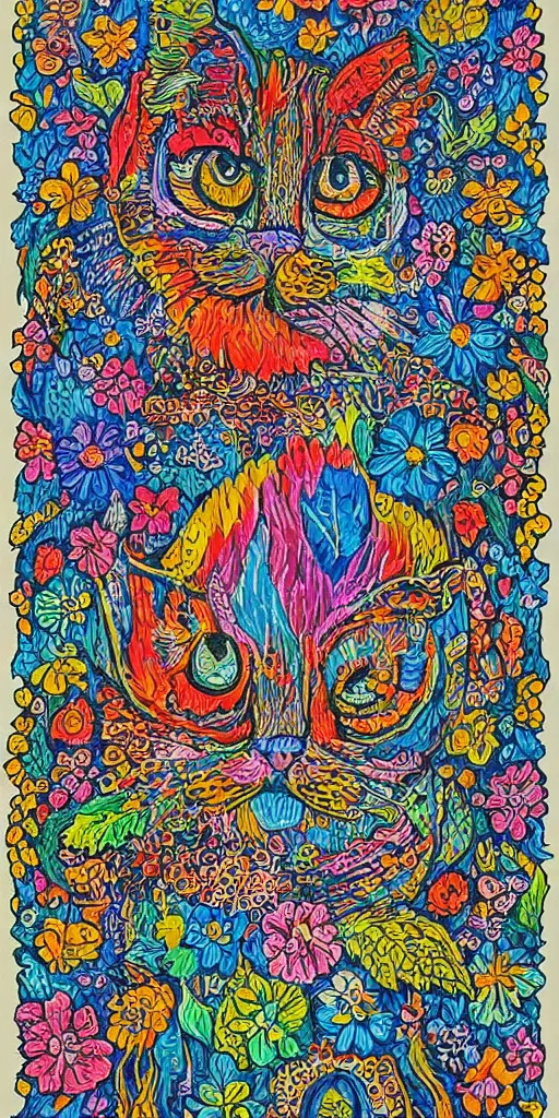 Image similar to portrait of mikky ekko, in the style of louis wain. vivid color. ultra detail.