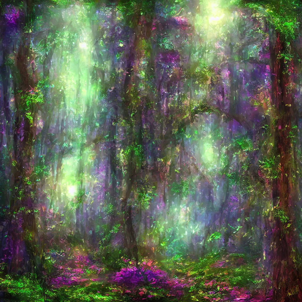 Image similar to magical, enchanted forest, digital art, by koriarredondo
