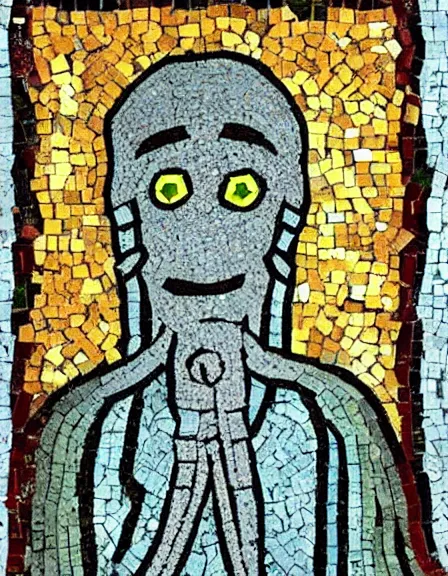 Image similar to A mosaic of Squidward Tentacles as a saint