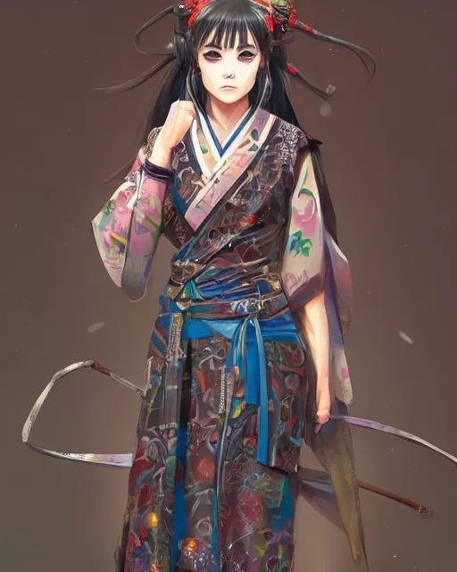 Image similar to A full-body anime portrait of Ssunbiki as a beautiful woman wearing a kimono from Skyrim, by Stanley Artgerm Lau, WLOP, Rossdraws, James Jean, Andrei Riabovitchevy, Marc Simonetti, and Sakimichan, trending on artstation