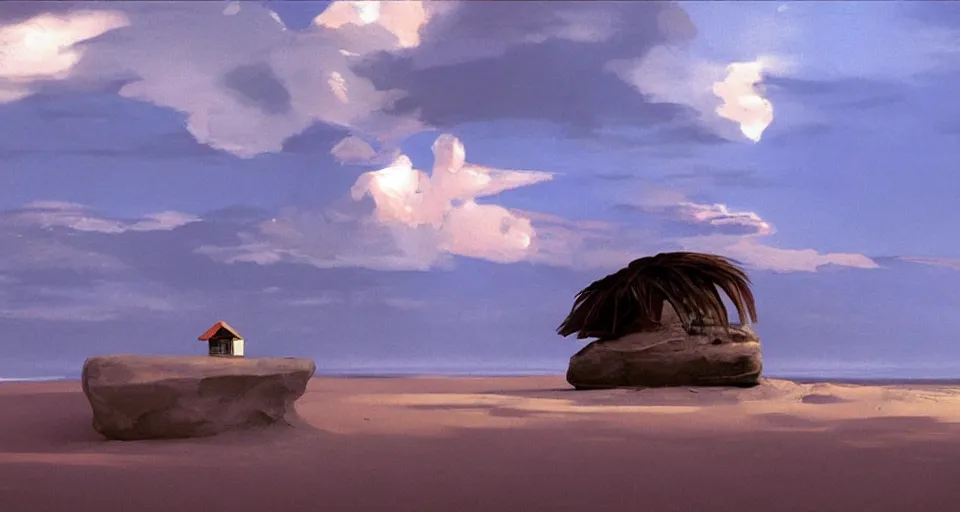 Prompt: environment art, tiny seashell house where a hermit girl lives, atmospheric cinematography by syd mead and emmanuel lubezki