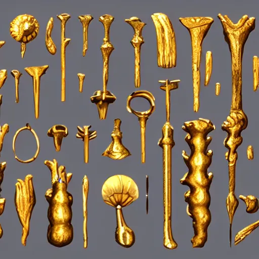 Image similar to polished gold tools designed in the style of body horror