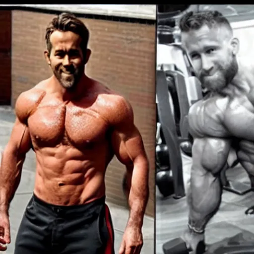 Image similar to Ryan Reynolds as a bodybuilder