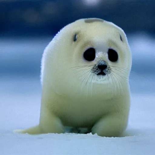 Image similar to a film still of a baby harp seal as hector escaton, westwood 2 0 2 0