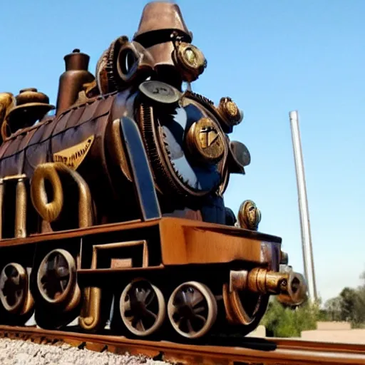 Prompt: steampunk train flying towards the moon