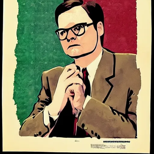 Image similar to dwight schrute russian propaganda poster 1 9 6 0 s