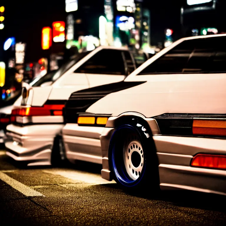 Prompt: close-up-photo Nissan Cefiro turbo illegal roadside meet photos, work-wheels, Shibuya Shibuya, cinematic colors, photorealistic, highly detailed, night photography