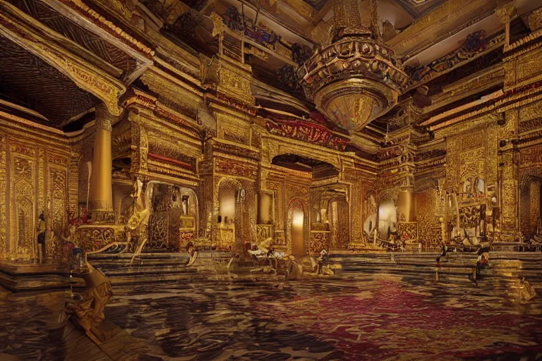 Image similar to the most amazing dream you ever had about minangkabau palace, hyper realistic, ambient lighting, concept art, intricate, hyper detailed, smooth, dynamic volumetric lighting, octane, cinematic