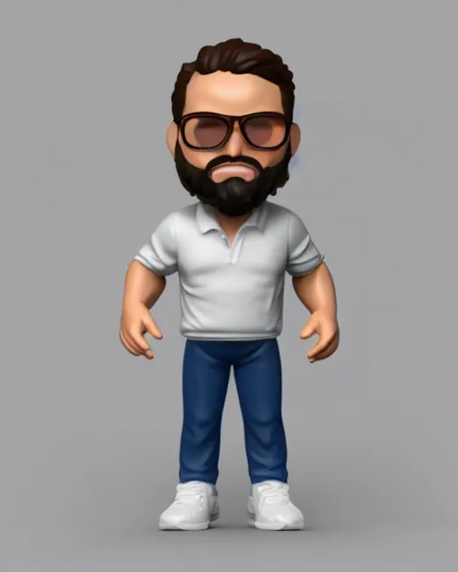 Image similar to full body 3d render of Tomer Kulik as a funko pop, studio lighting, white background, blender, trending on artstation, 8k, highly detailed