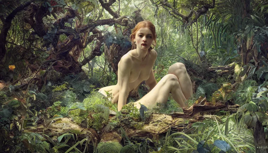 Prompt: original sin, Garden of Eden, Terrestrial Paradise, the Fall of Man, serov, surikov, vasnetsov, repin, kramskoi, paint texture, uplight, insanely detailed and intricate, Charlie Bowater, Tom Bagshaw, Norman Rockwell, high resolution, octane rendered, unreal engine, illustration, trending on artstation, masterpiece, 8k