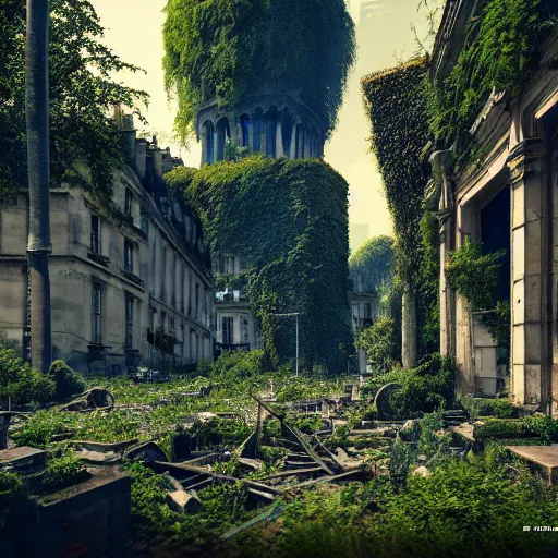 Image similar to overgrown paris in ruins, highly detailed, 4k, HDR, award-winning, artstation, octane render