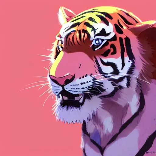 Image similar to a pink tiger wearing a lab coat, illustration concept art anime key visual trending pixiv fanbox by wlop and greg rutkowski and makoto shinkai and studio ghibli and kyoto animation symmetrical facial features
