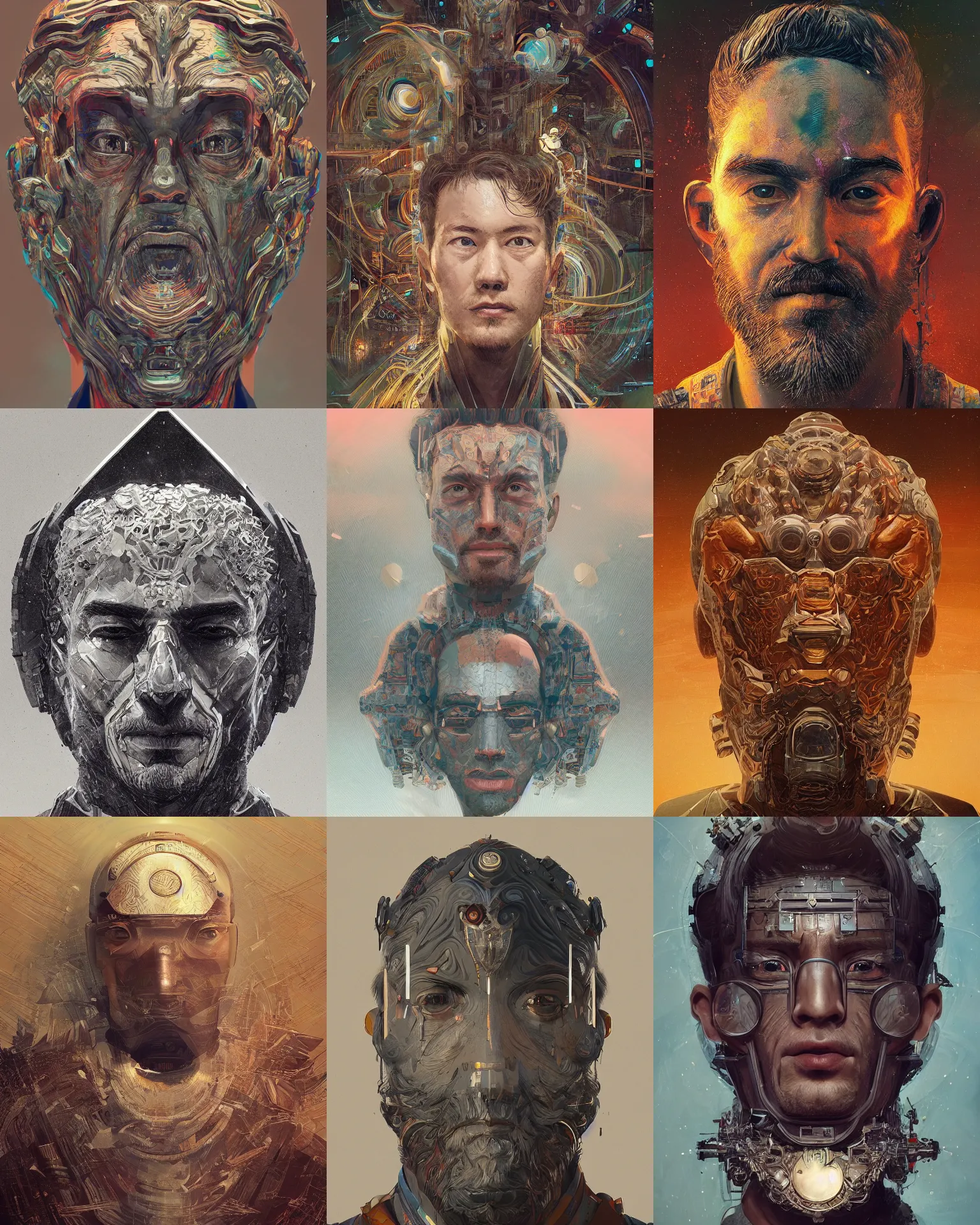 Prompt: portrait of a man with a jupiter head. intricate abstract. intricate artwork. by tooth wu, wlop, beeple, dan mumford. trending on artstation, greg rutkowski very coherent symmetrical artwork. cinematic, hyper realism, high detail, octane render, 8 k, iridescent accents